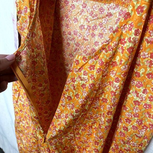 Wild Fable Sleeveless Floral Woven Bodycon Mini Dress Square Neck Cutout Orange - Picture 9 of 15